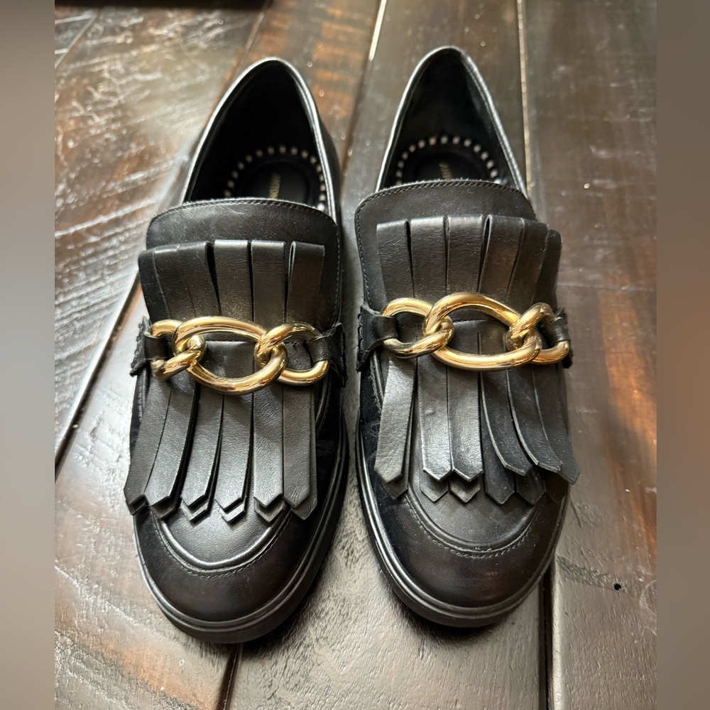 Black Loafers with Gold Chain Detail- Antonio Melani